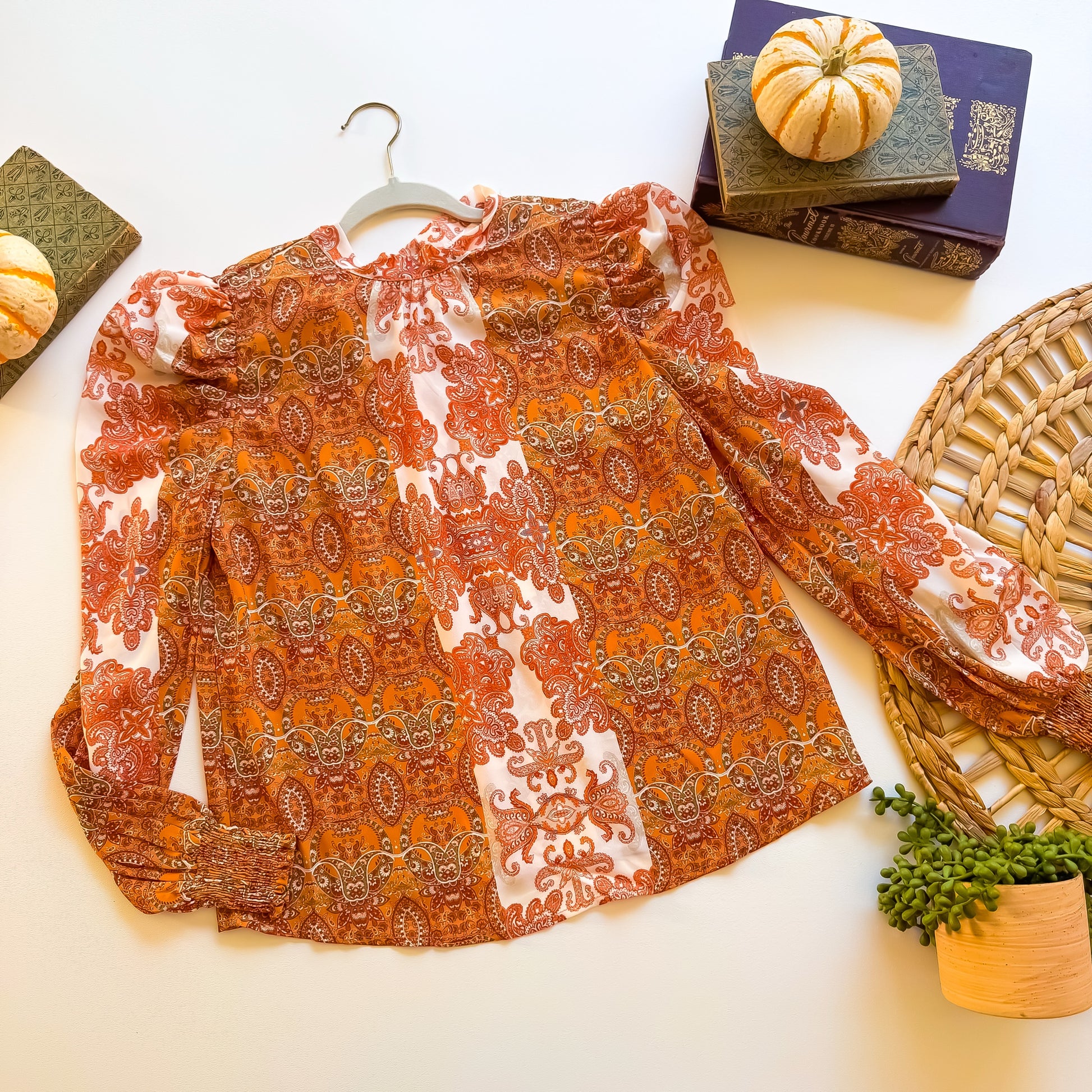 Spiced paisley puff sleeve blouse