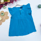 Turquoise Twirl Flutter Sleeve Crinkle Keyhole Top