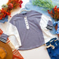 Varsity Weekend grey and black stripe henley flat lay