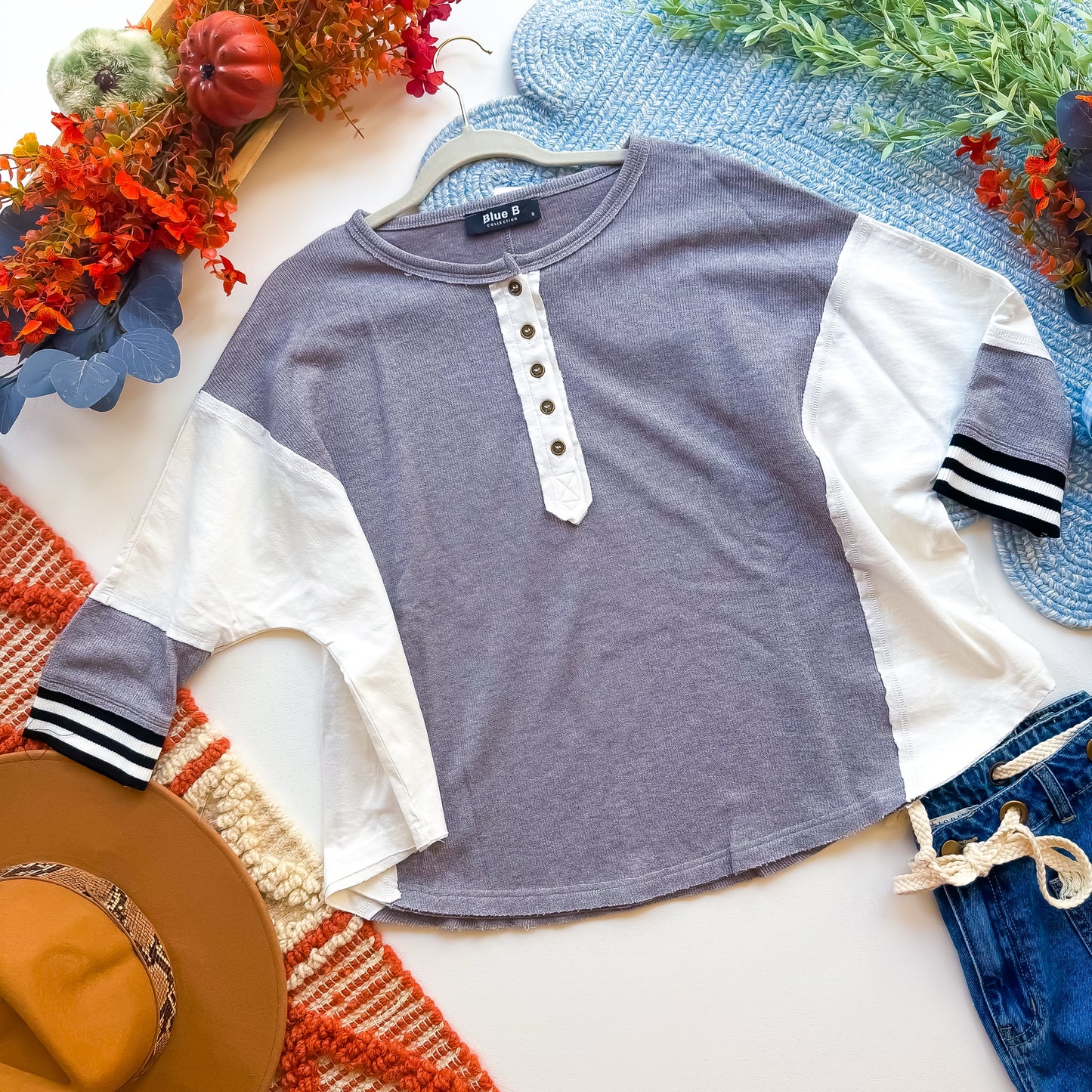 Varsity Weekend henley flat lay angled