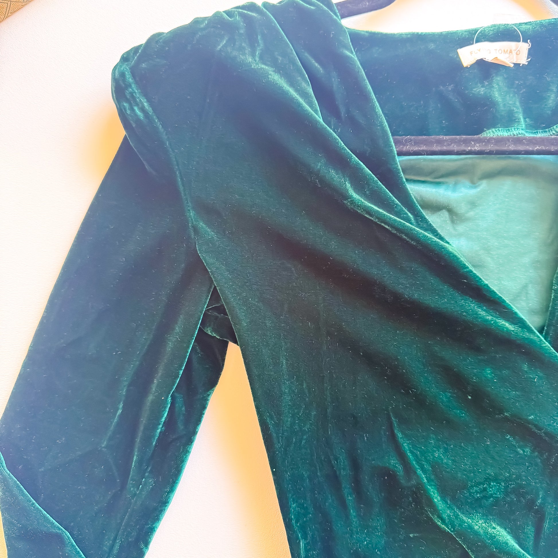Emerald velvet wrap bodysuit