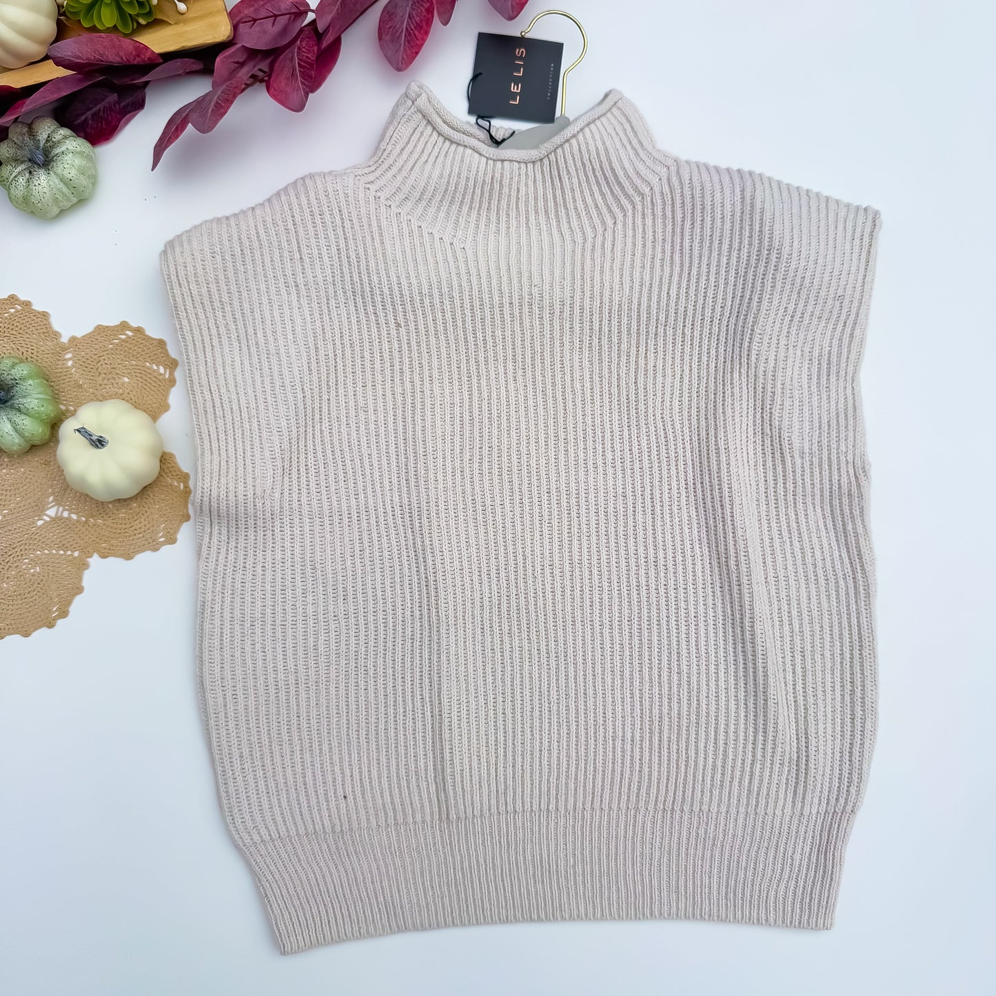 Vanilla Cream Ribbed Mock Neck Sweater Vest