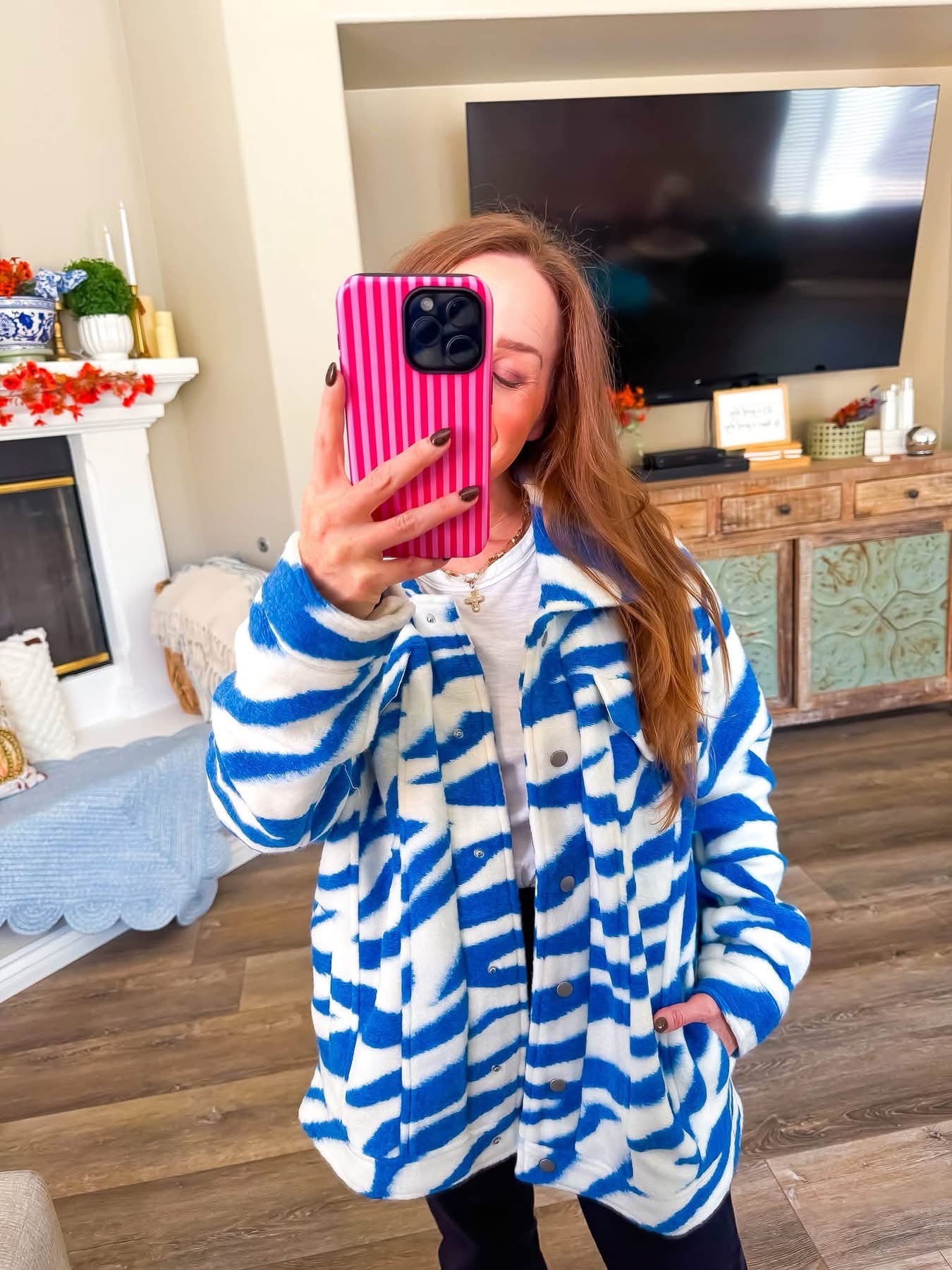 Wild Side Blue Zebra Print Oversized Jacket