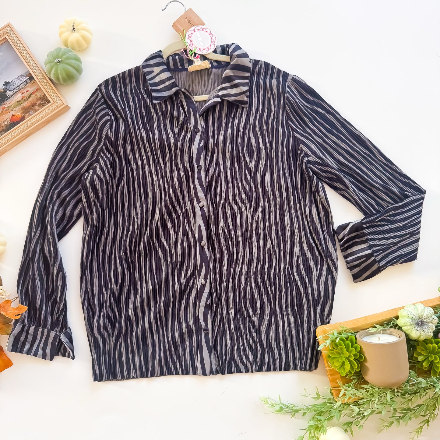 Night Safari Textured Zebra Button-Up